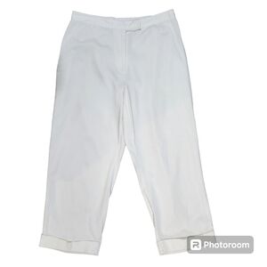 Worthington Petite Stretch Womens White Cropped Flat Front Cuffed Pants Size 10P